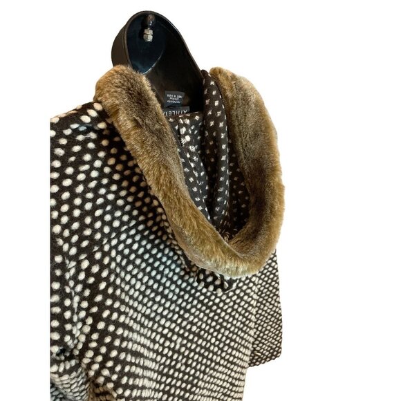 Athleta Black White Raised Dot Pullover Wool BlendHoodie with Faux Fur Trim Sz M - Picture 4 of 11